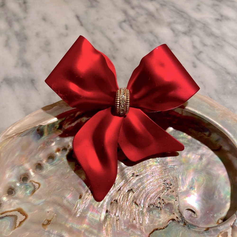 Metal Satin Enamel Christmas Holiday Bow Brooch